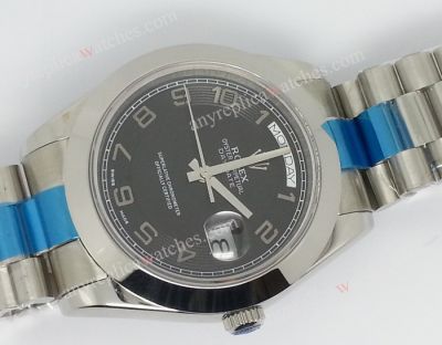 Replica Rolex Day Date II Watch: Stainless Steel 41mm Black Arabic Dial